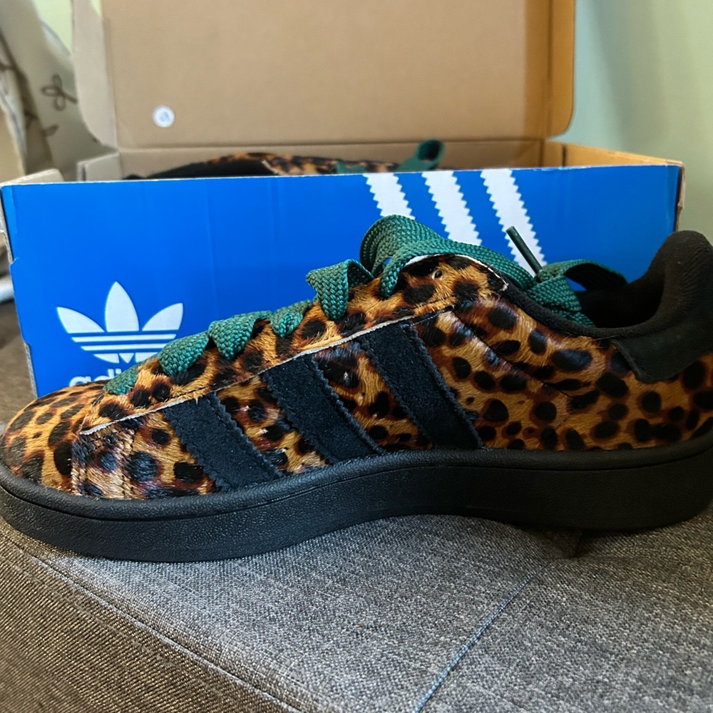 Adidas Leopard Print Sneakers with Green Accents